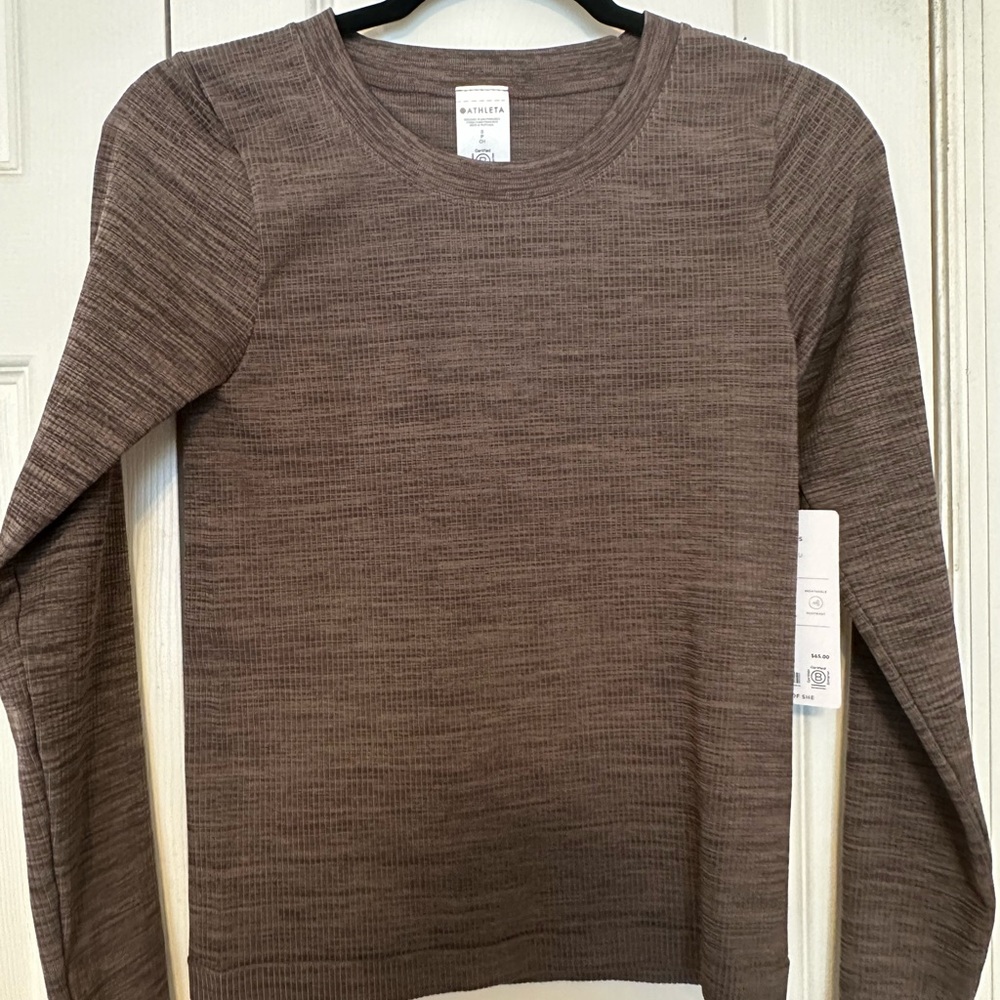 Athleta Brown Ribbed Athletic Long Sleeve Shirt